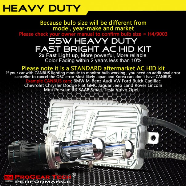 55W 12V Heavy Duty Fast Bright H4 9003 Bi-Xenon Dual Beams HID